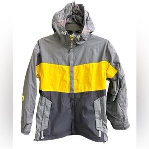 686 Youth Smartytech Size M Gray/Yellow/Blue Snowboarding Ski Hooded Jacket
